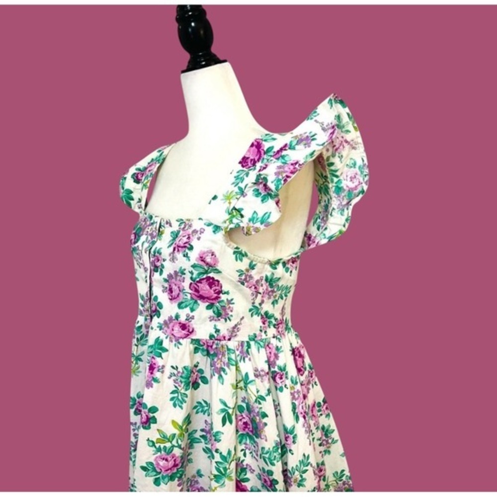 ASOS Design Floral Mini Dress Cottagecore Puff Sleeve White Purple Size S - Picture 5 of 9